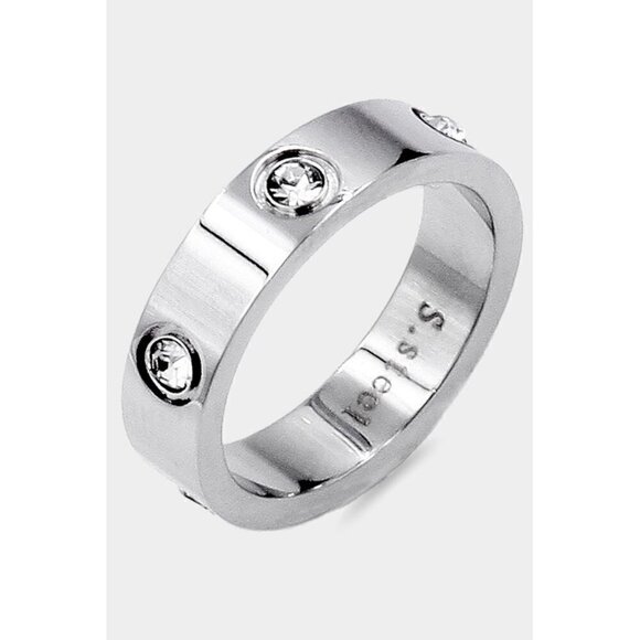 STAINLESS STEEL SILVER RHINESTONE RING - Picture 1 of 1